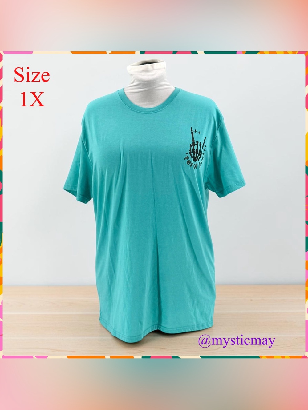 New SOMEBODY’S FERAL AUNT Cool Teal Graphic Crewneck Tee T-Shirt Plus Size 1X